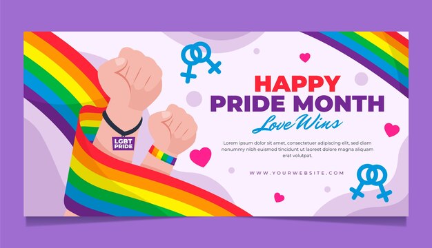 Plantilla de banner horizontal de orgullo lgbt plano
