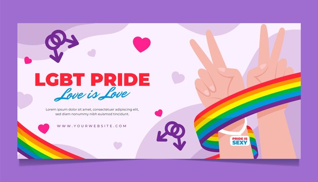 Plantilla de banner horizontal de orgullo lgbt plano