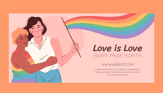 Plantilla de banner horizontal de orgullo lgbt plano
