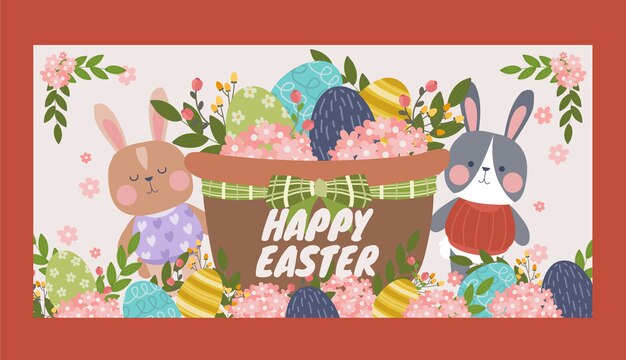 Plantilla de banner horizontal de pascua dibujada a mano