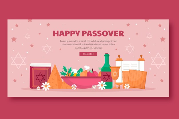 Plantilla de banner horizontal de pascua plana