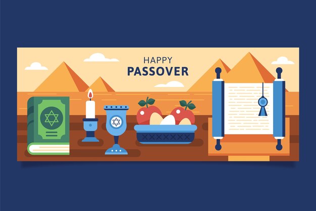 Plantilla de banner horizontal de pascua plana
