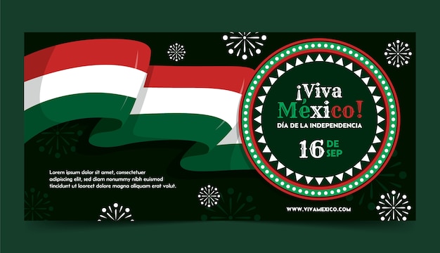 Vector gratuito plantilla de banner horizontal plana para la celebración del día de la independencia de méxico