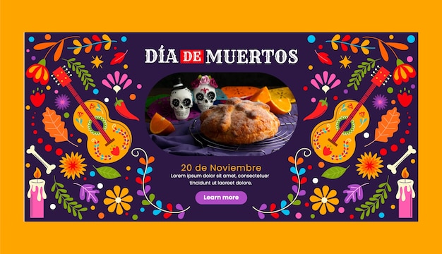 Vector gratuito plantilla de banner horizontal plana para celebración de dia de muertos