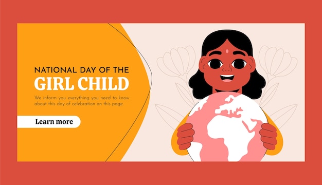 Vector gratuito plantilla de banner horizontal plana para la celebración del día nacional de la niña