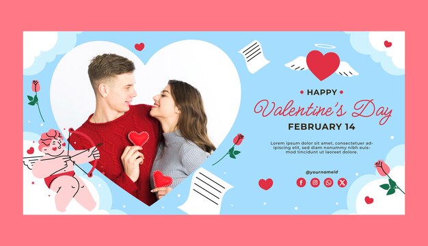 Vector gratuito plantilla de banner horizontal plana para la celebración del día de san valentín