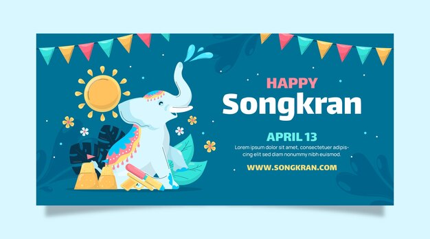 Plantilla de banner horizontal plana para la celebración del festival del agua de songkran