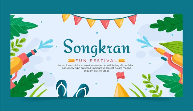 Plantilla de banner horizontal plana para la celebración del festival del agua de songkran