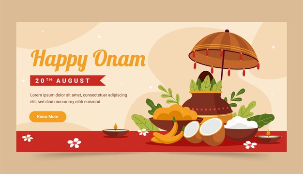 Plantilla de banner horizontal plana para la celebración del festival onam
