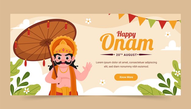 Vector gratuito plantilla de banner horizontal plana para la celebración del festival onam