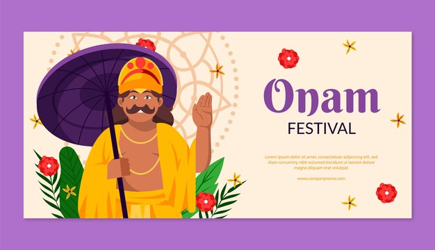 Plantilla de banner horizontal plana para la celebración del festival onam