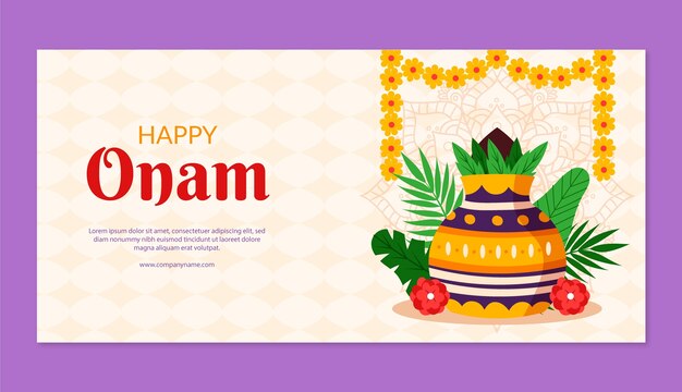 Plantilla de banner horizontal plana para la celebración del festival onam