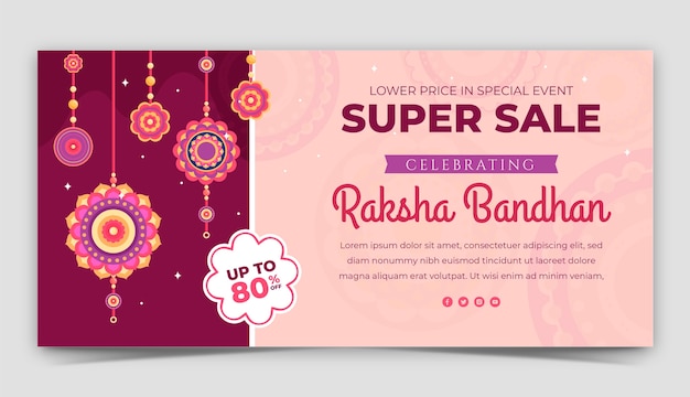 Vector gratuito plantilla de banner horizontal plana para la celebración del festival raksha bandhan