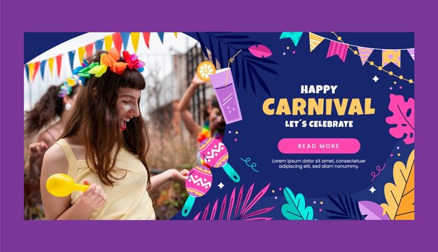 plantilla de banner horizontal plana para la celebración de la fiesta del carnaval