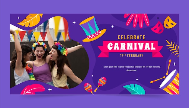 Vector gratuito plantilla de banner horizontal plana para la celebración de la fiesta del carnaval
