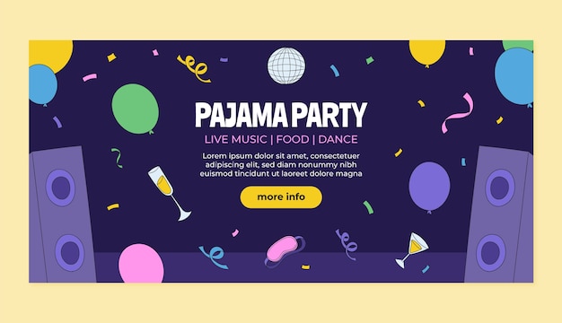 Vector gratuito plantilla de banner horizontal plana para celebración de fiesta de pijamas