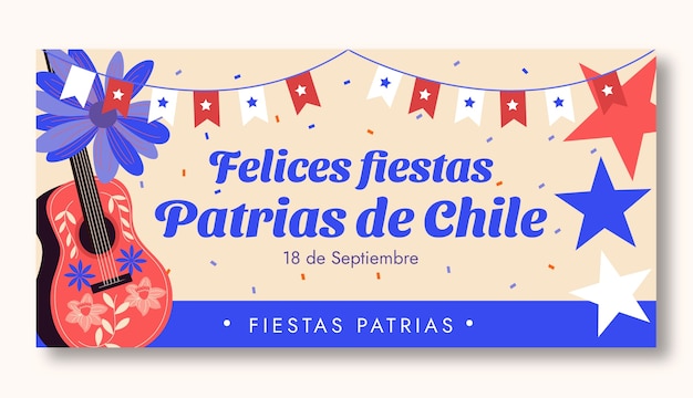 Plantilla de banner horizontal plana para celebración de fiestas patrias chilenas