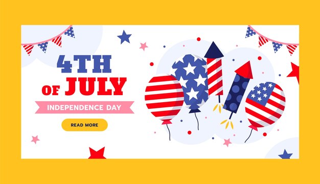 Plantilla de banner horizontal plana para la celebración navideña del 4 de julio estadounidense