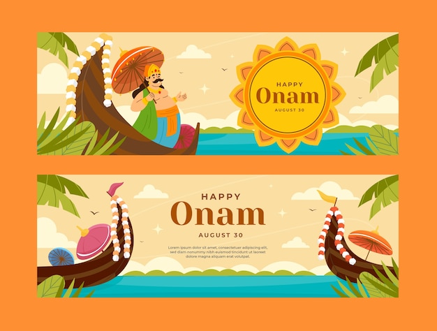 Plantilla de banner horizontal plana para celebración de onam