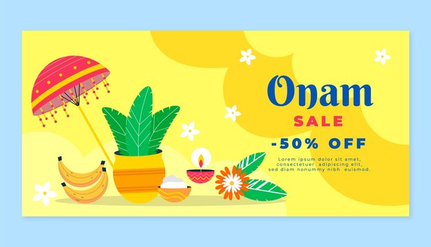 Plantilla de banner horizontal plana para celebración de onam