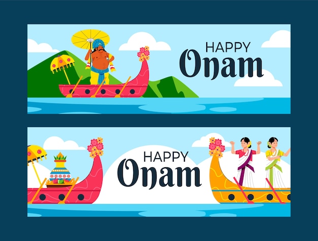 Plantilla de banner horizontal plana para celebración de onam