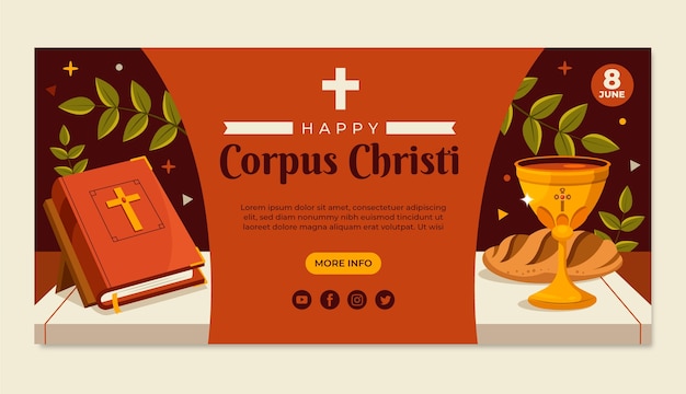 Plantilla de banner horizontal plana para la celebración religiosa del corpus christi
