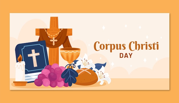 Plantilla de banner horizontal plana para la celebración religiosa del corpus christi