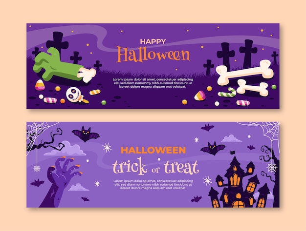 Plantilla de banner horizontal plana para la celebración de la temporada de halloween