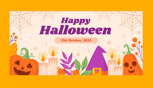 Plantilla de banner horizontal plana para la celebración de la temporada de halloween