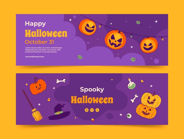Plantilla de banner horizontal plana para la celebración de la temporada de halloween