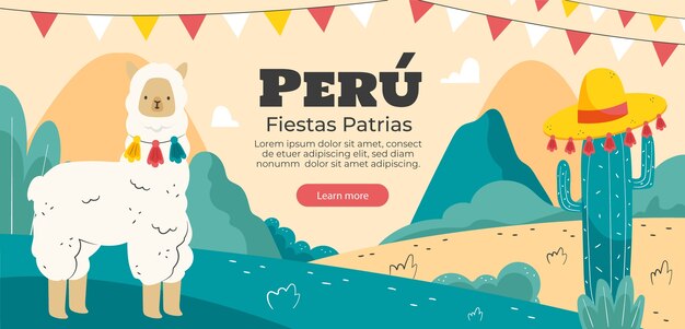 Vector gratuito plantilla de banner horizontal plana para celebraciones de fiestas patrias peruanas