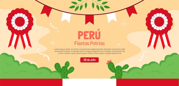 Vector gratuito plantilla de banner horizontal plana para celebraciones de fiestas patrias peruanas