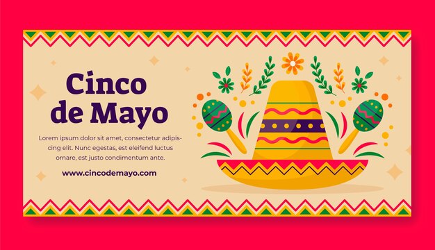 Plantilla de banner horizontal plana cinco de mayo