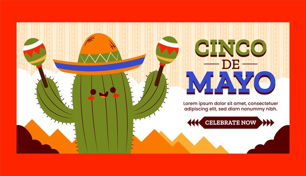 Plantilla de banner horizontal plana cinco de mayo