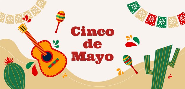 Plantilla de banner horizontal plana cinco de mayo