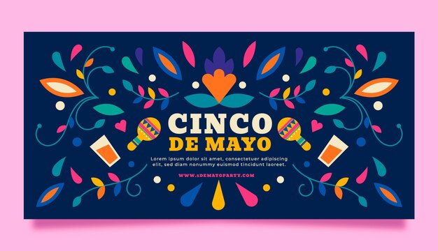 Vector gratuito plantilla de banner horizontal plana cinco de mayo