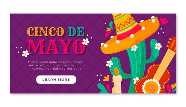 Plantilla de banner horizontal plana cinco de mayo