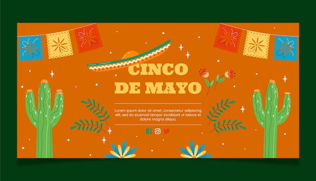 Plantilla de banner horizontal plana cinco de mayo