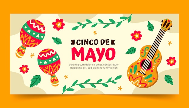 Vector gratuito plantilla de banner horizontal plana cinco de mayo