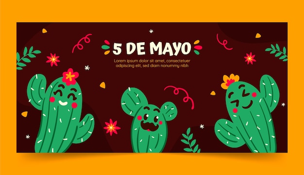 Vector gratuito plantilla de banner horizontal plana cinco de mayo