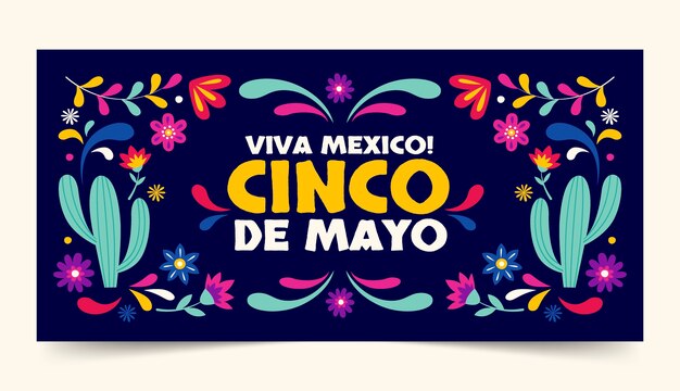 Plantilla de banner horizontal plana cinco de mayo