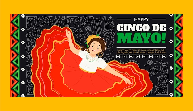 Vector gratuito plantilla de banner horizontal plana cinco de mayo