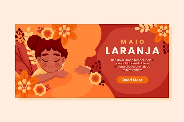 Vector gratuito plantilla de banner horizontal plana para la conciencia de maio laranja