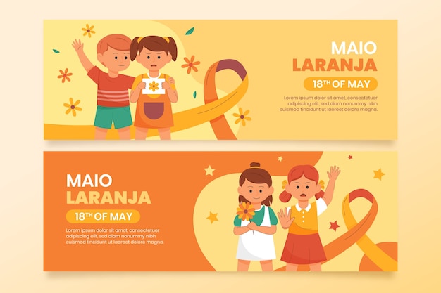 Vector gratuito plantilla de banner horizontal plana para la conciencia de maio laranja