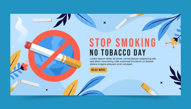 Plantilla de banner horizontal plana para la concientización sobre el día sin tabaco