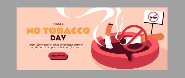 Plantilla de banner horizontal plana para la concientización sobre el día sin tabaco