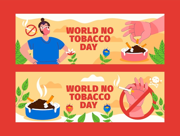 Plantilla de banner horizontal plana para la concientización sobre el día sin tabaco