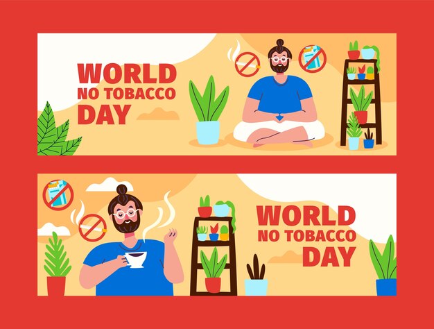 Plantilla de banner horizontal plana para la concientización sobre el día sin tabaco