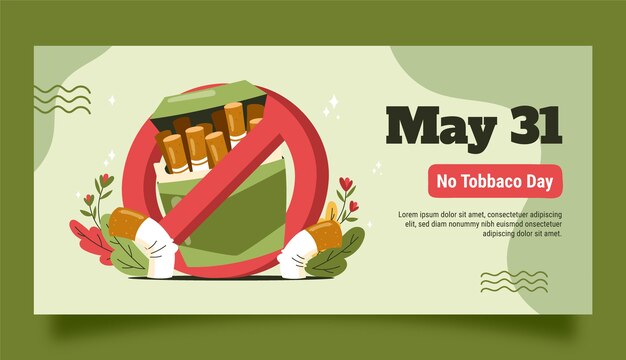Plantilla de banner horizontal plana para la concientización sobre el día sin tabaco