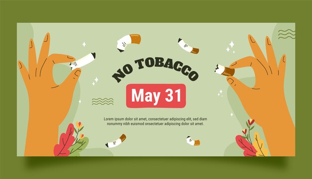 Plantilla de banner horizontal plana para la concientización sobre el día sin tabaco